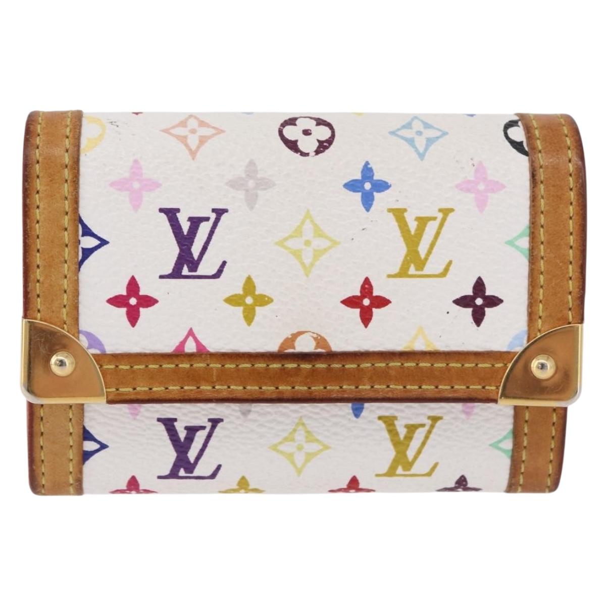 LOUIS VUITTON Multicolor Porte Monnaie Pla Coin Purse White M92657 Auth 183734V