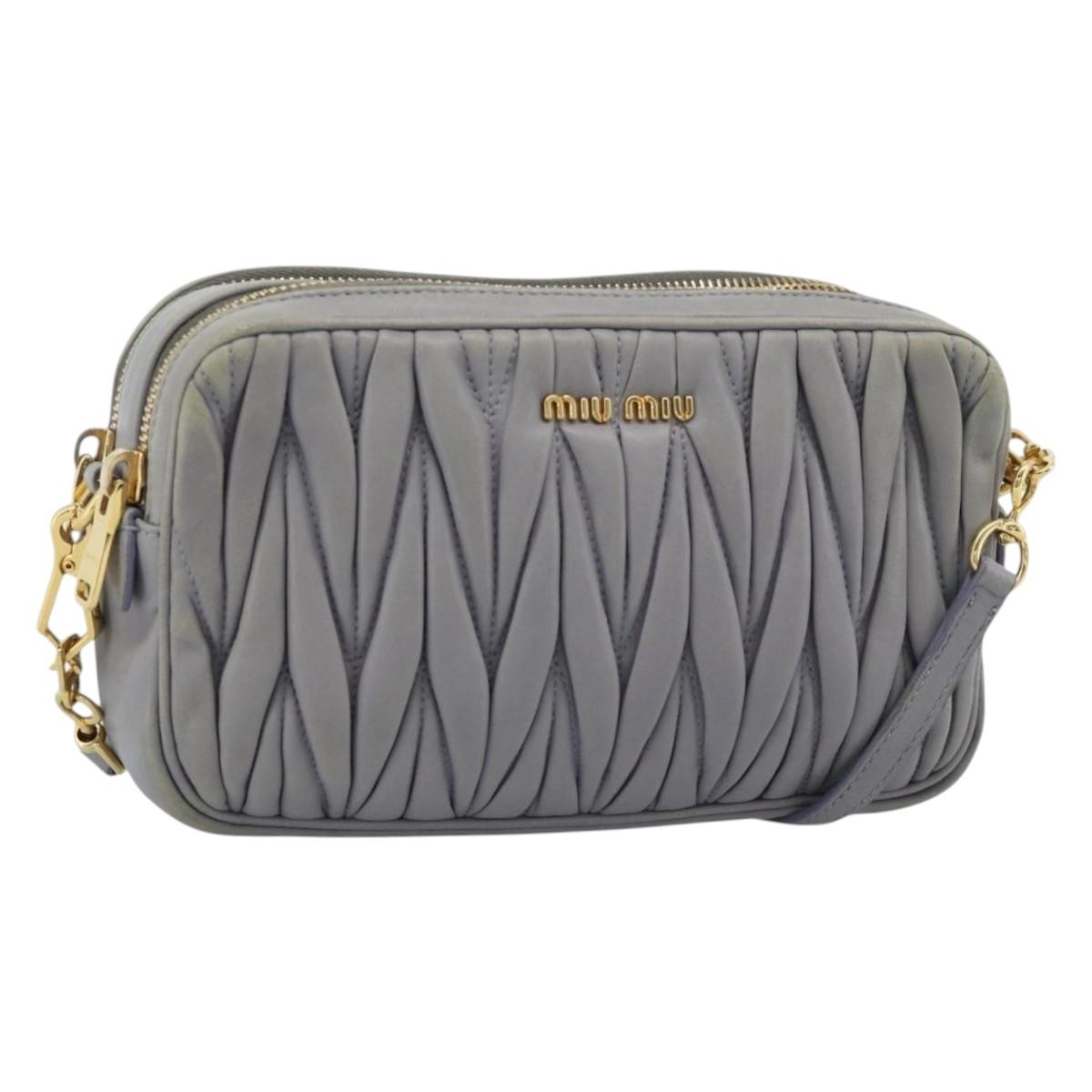 Miu Miu Matelasse Shoulder Bag Leather Gray Gold Auth 183759