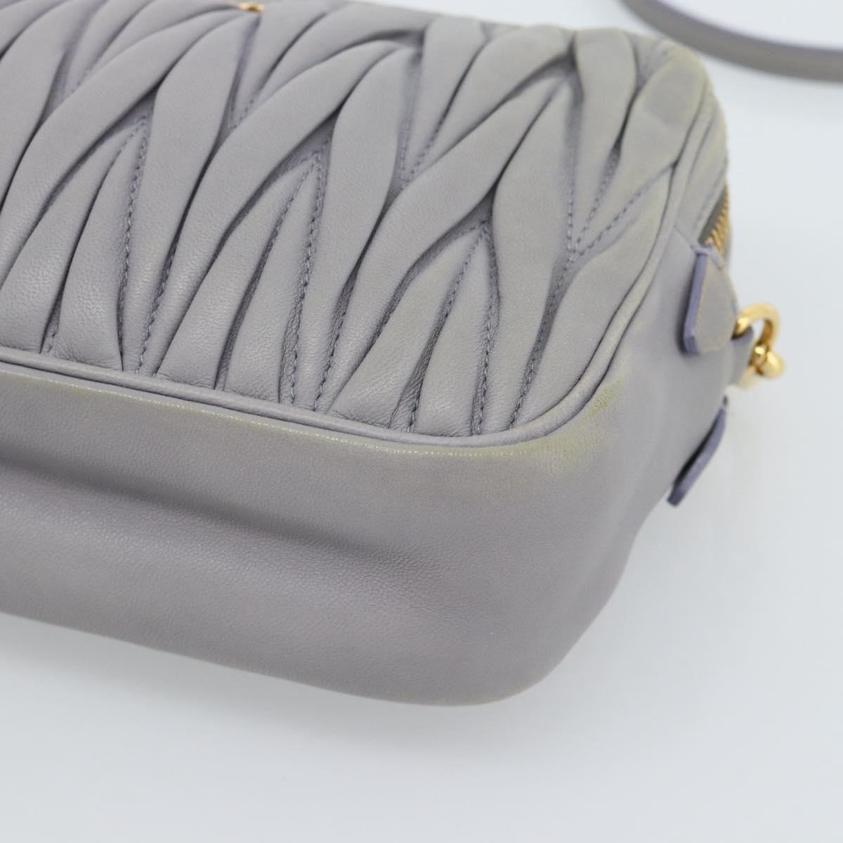 Miu Miu Matelasse Shoulder Bag Leather Gray Gold Auth 183759