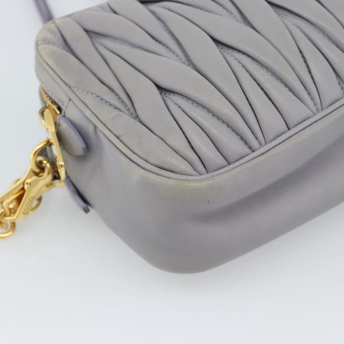 Miu Miu Matelasse Shoulder Bag Leather Gray Gold Auth 183759