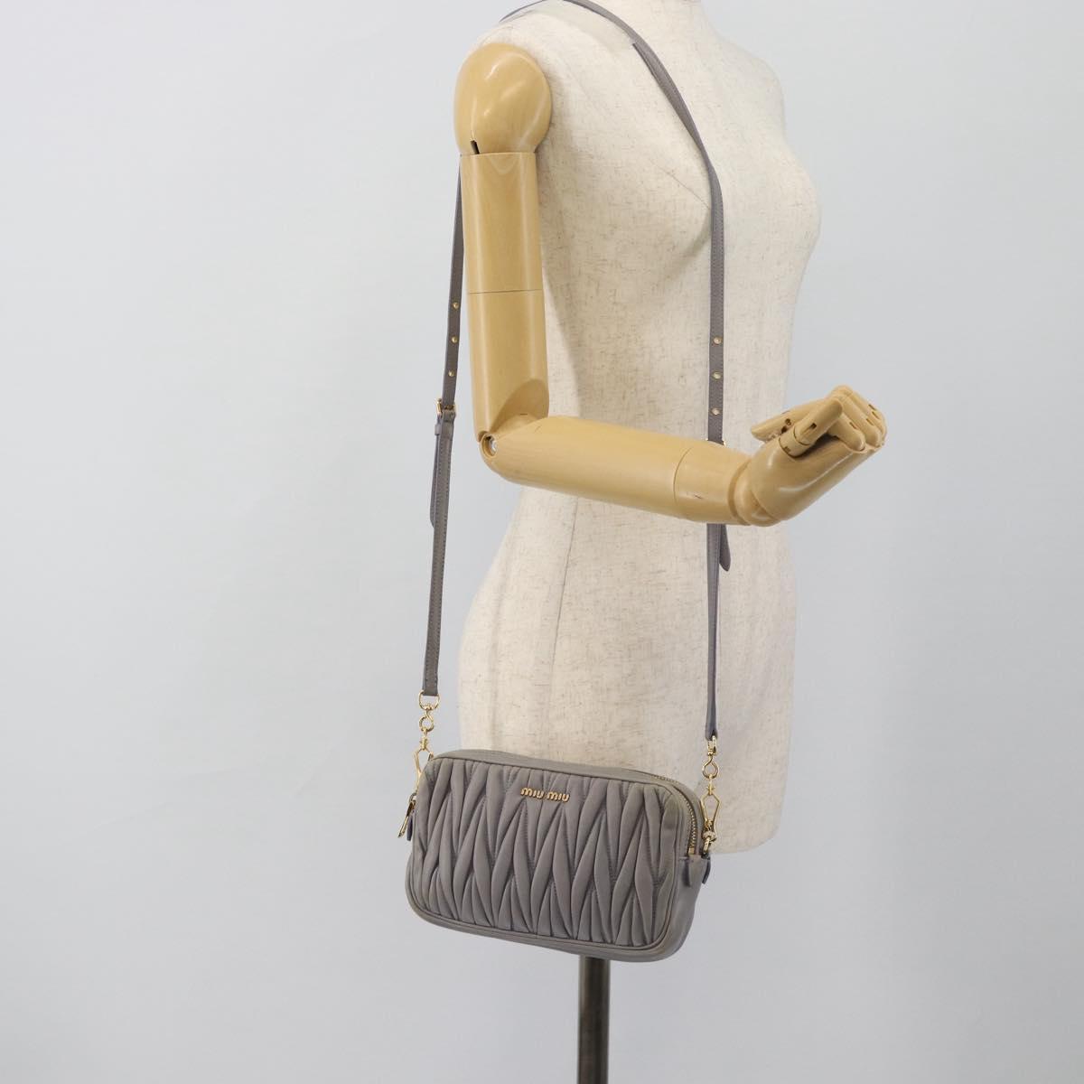 Miu Miu Matelasse Shoulder Bag Leather Gray Gold Auth 183759