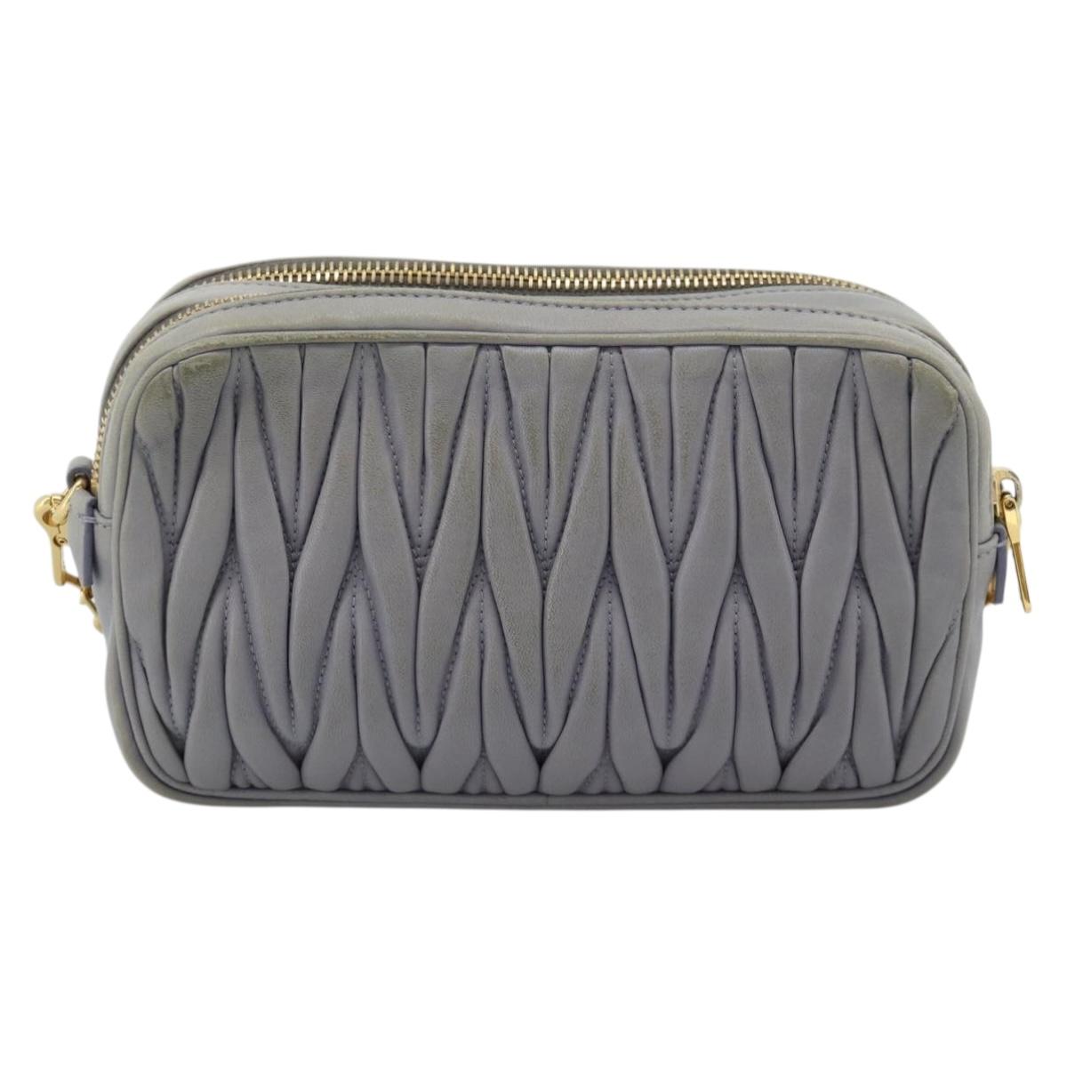 Miu Miu Matelasse Shoulder Bag Leather Gray Gold Auth 183759
