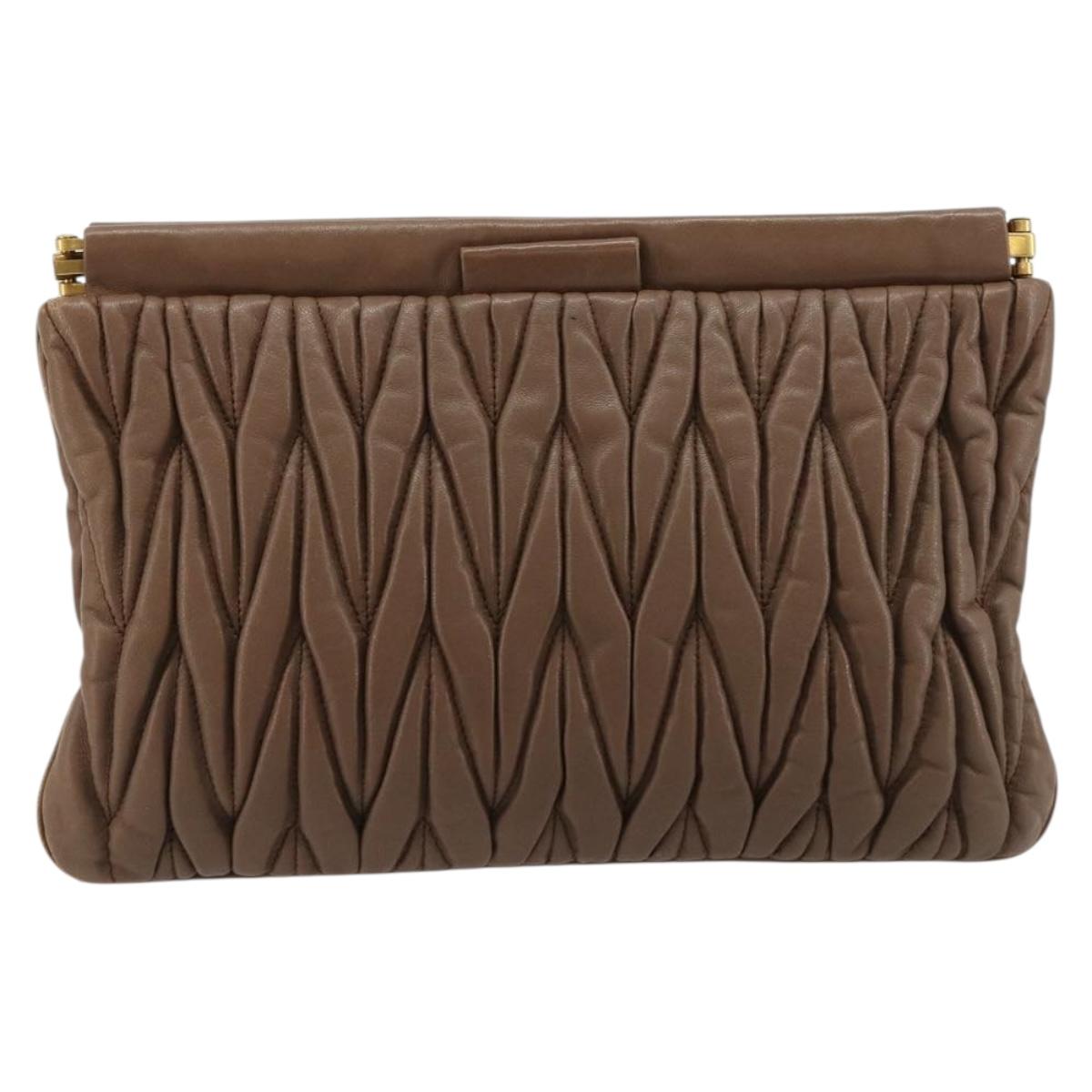 Miu Miu Matelasse Clutch Bag Leather Brown Gold Auth 183761A