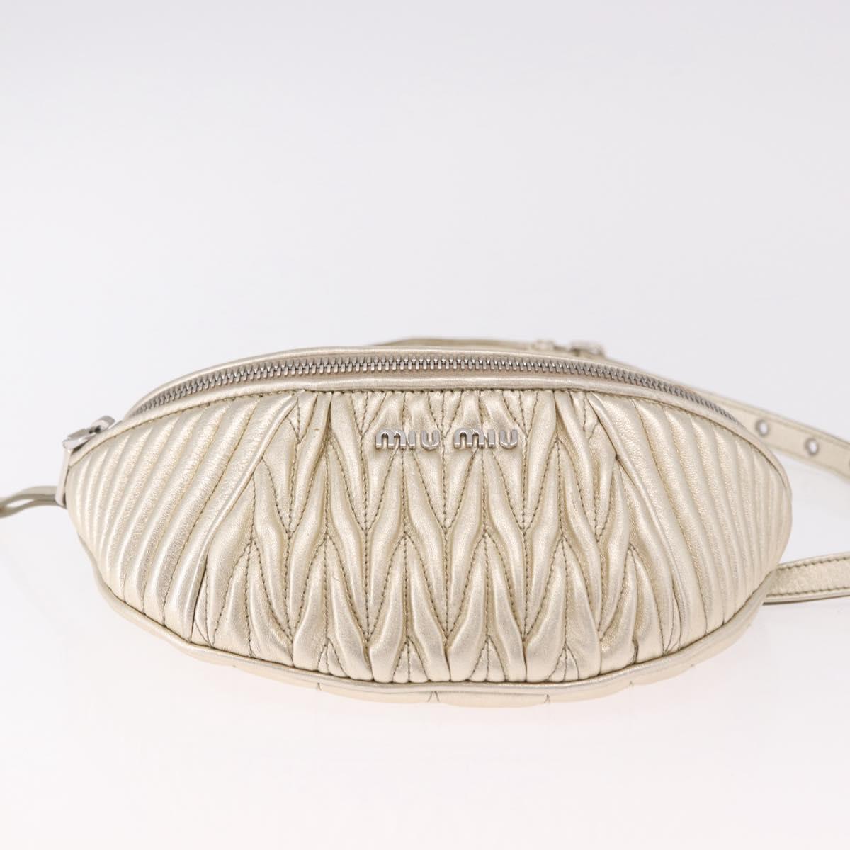 Miu Miu Matelasse Waist bag Leather Silver Gold Auth 183762V