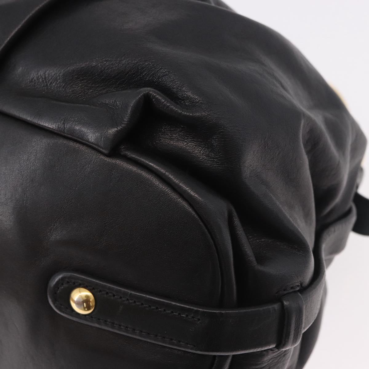 PRADA Shoulder Bag Leather Black Gold Auth 183763V