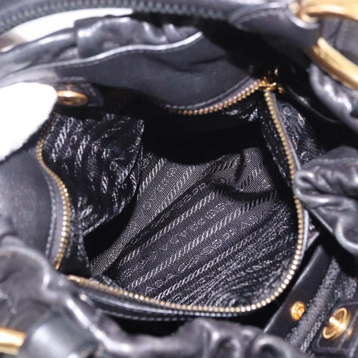 PRADA Shoulder Bag Leather Black Gold Auth 183763V