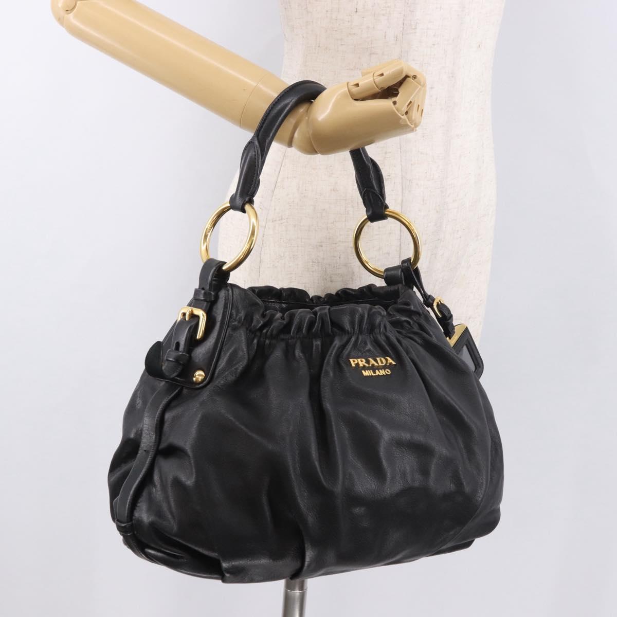 PRADA Shoulder Bag Leather Black Gold Auth 183763V