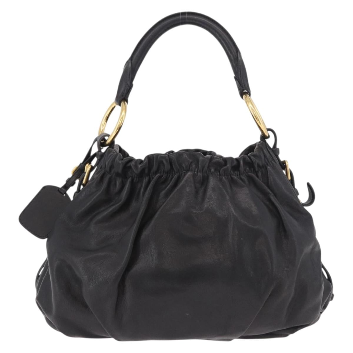 PRADA Shoulder Bag Leather Black Gold Auth 183763V