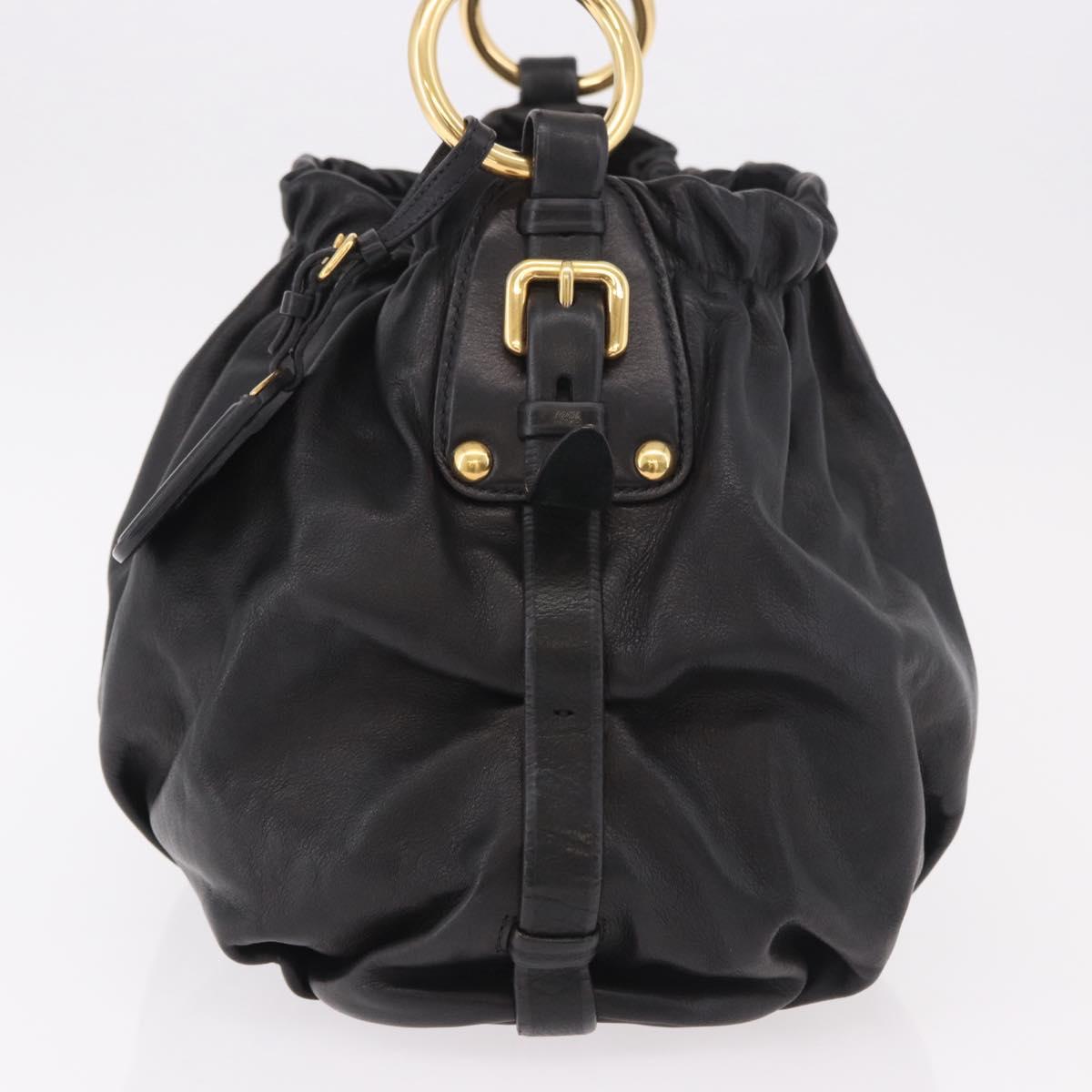 PRADA Shoulder Bag Leather Black Gold Auth 183763V