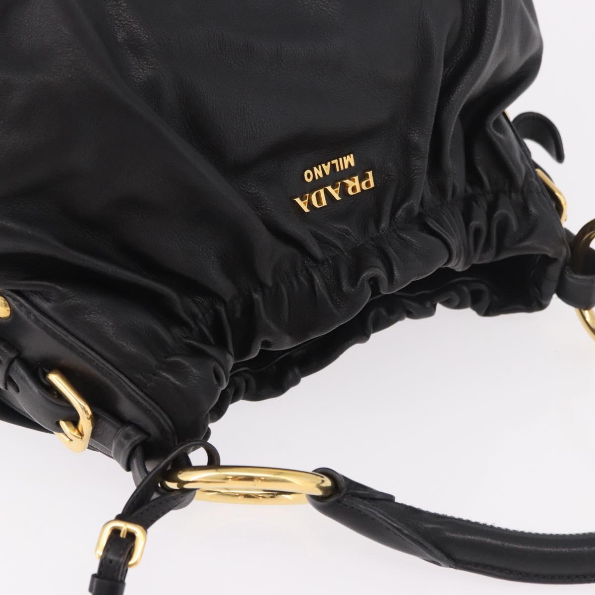 PRADA Shoulder Bag Leather Black Gold Auth 183763V
