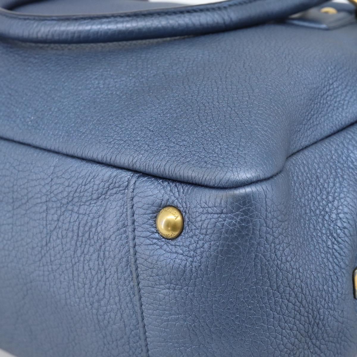 PRADA Hand Bag Leather Blue Gold Auth 183765V