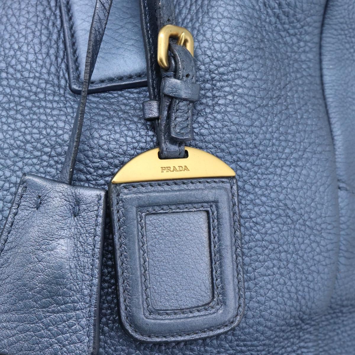 PRADA Hand Bag Leather Blue Gold Auth 183765V
