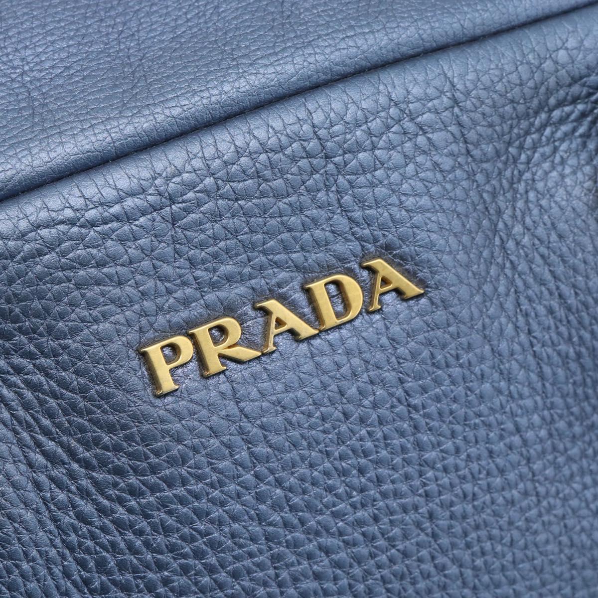 PRADA Hand Bag Leather Blue Gold Auth 183765V