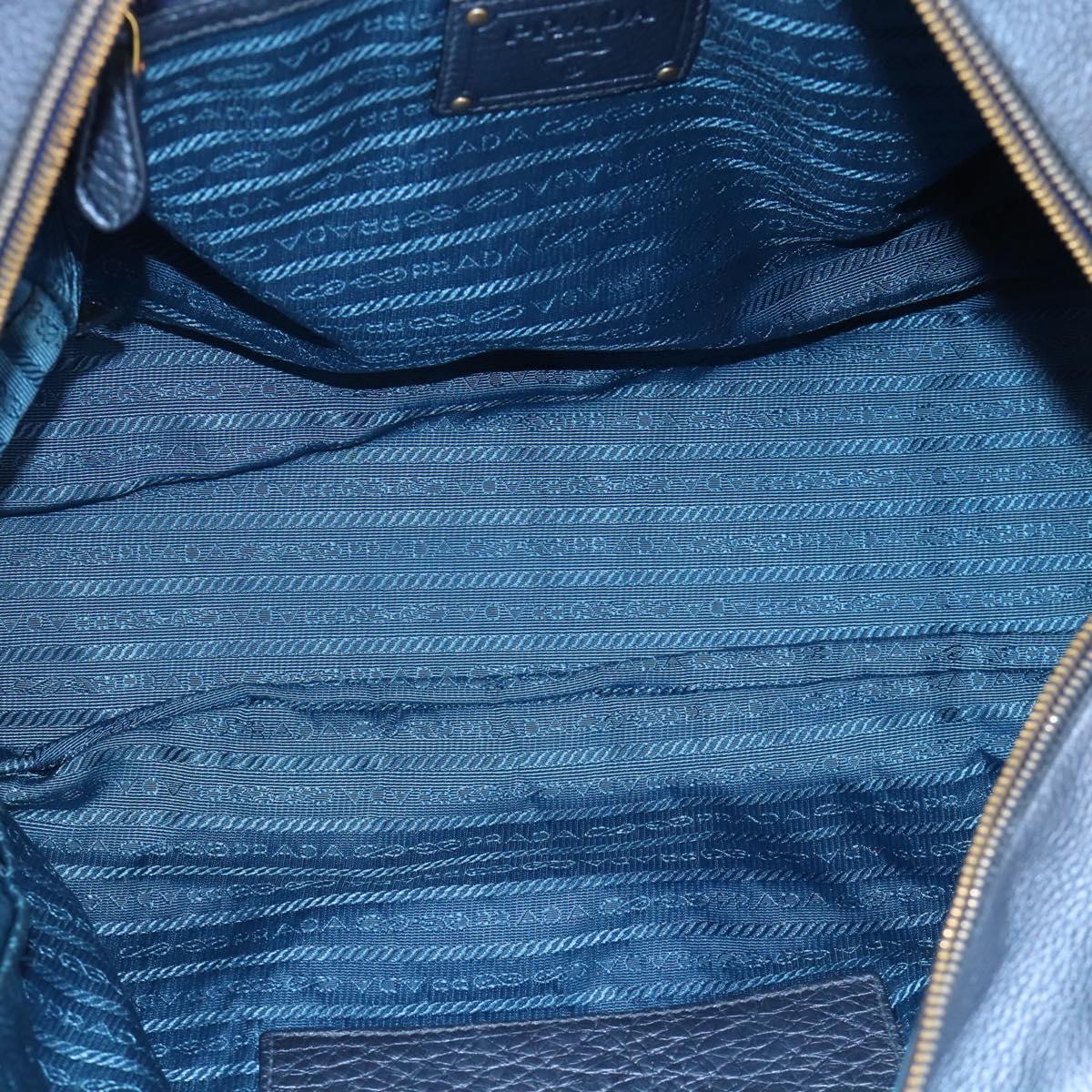 PRADA Hand Bag Leather Blue Gold Auth 183765V
