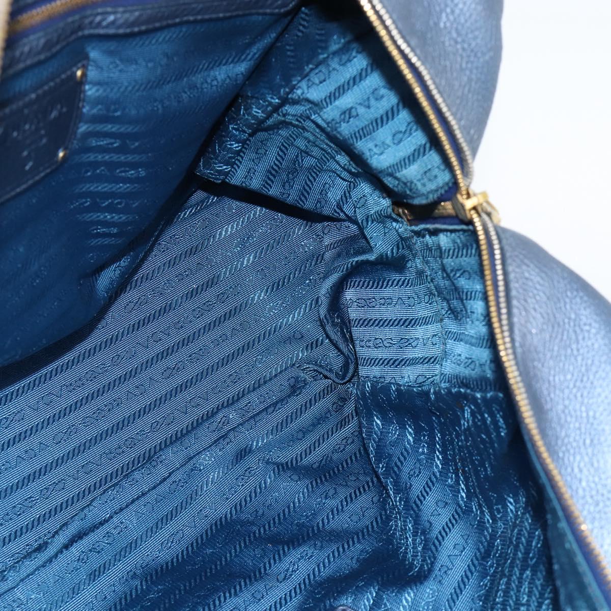 PRADA Hand Bag Leather Blue Gold Auth 183765V