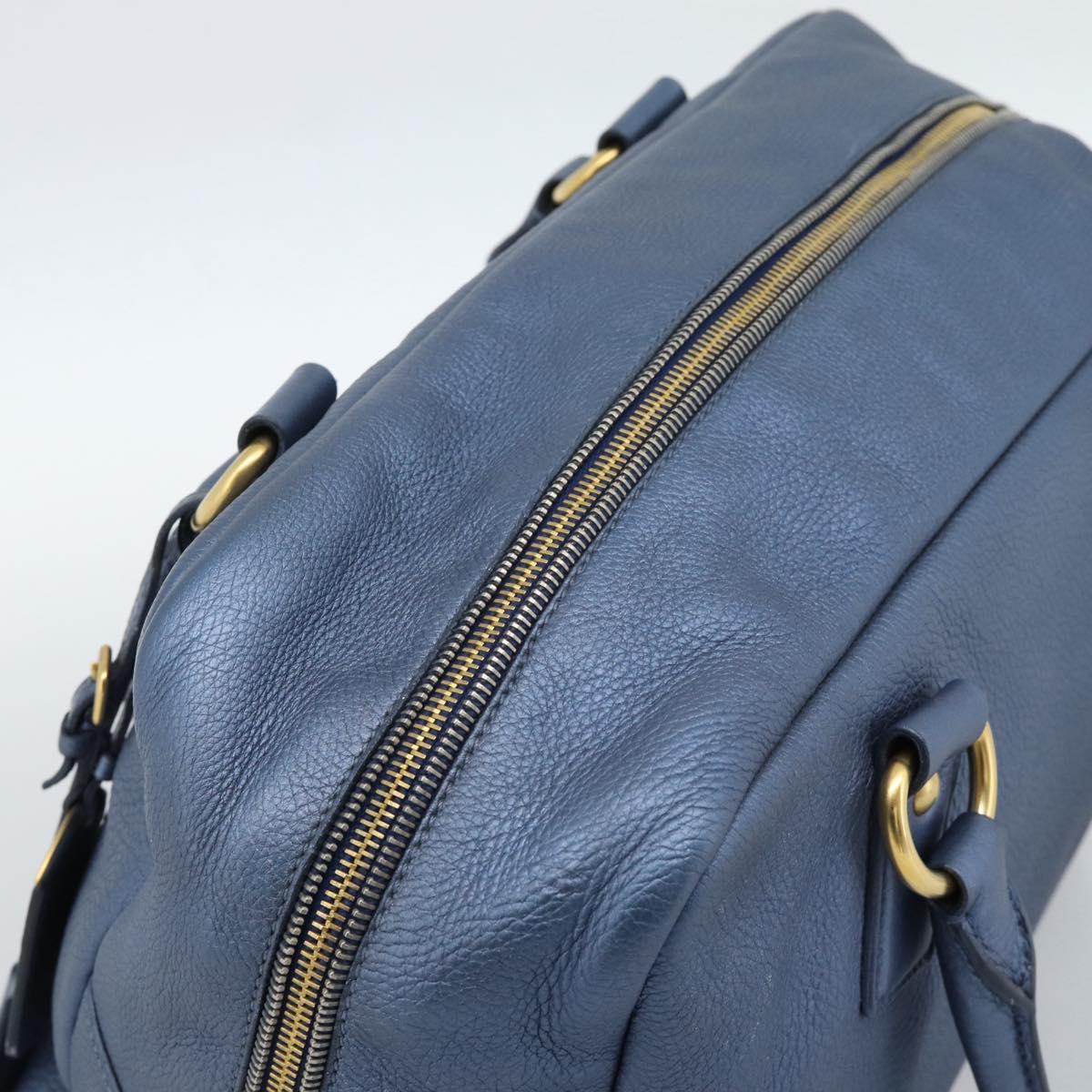 PRADA Hand Bag Leather Blue Gold Auth 183765V