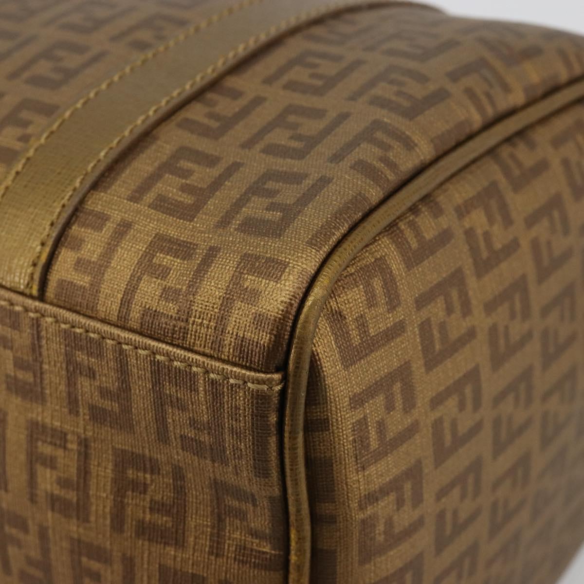 FENDI Zucchino Canvas Boston Bag Beige Gold Auth 183766A