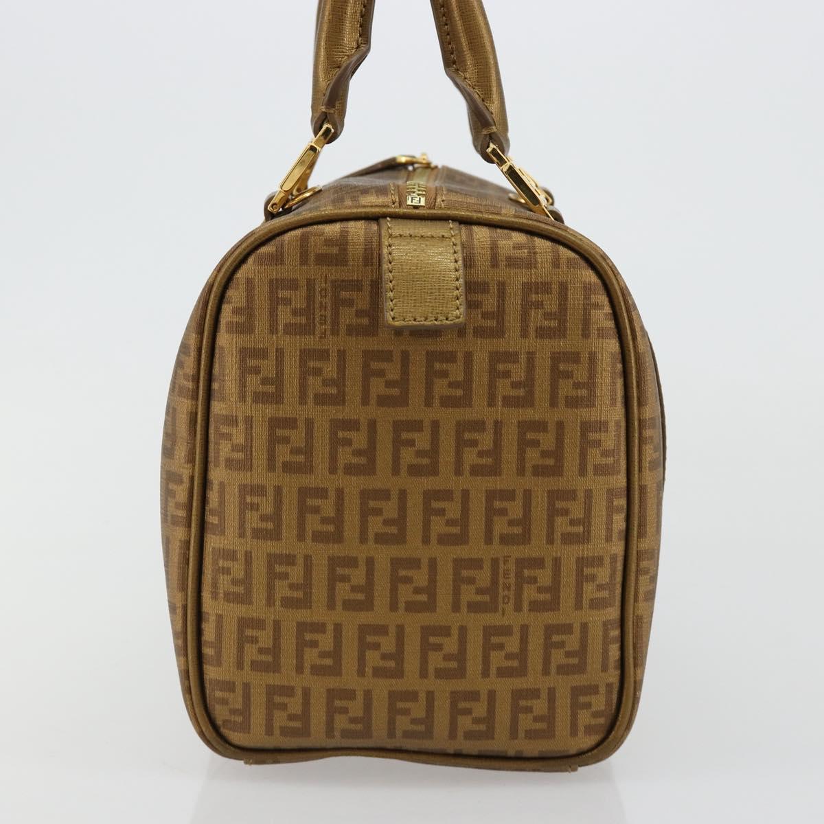 FENDI Zucchino Canvas Boston Bag Beige Gold Auth 183766A
