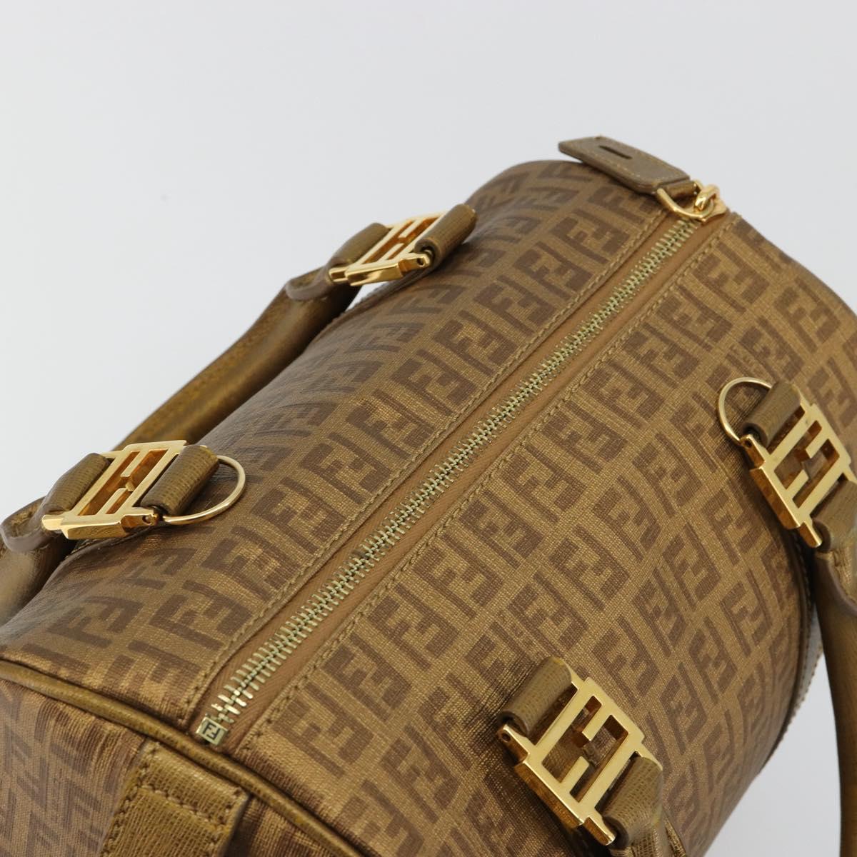 FENDI Zucchino Canvas Boston Bag Beige Gold Auth 183766A