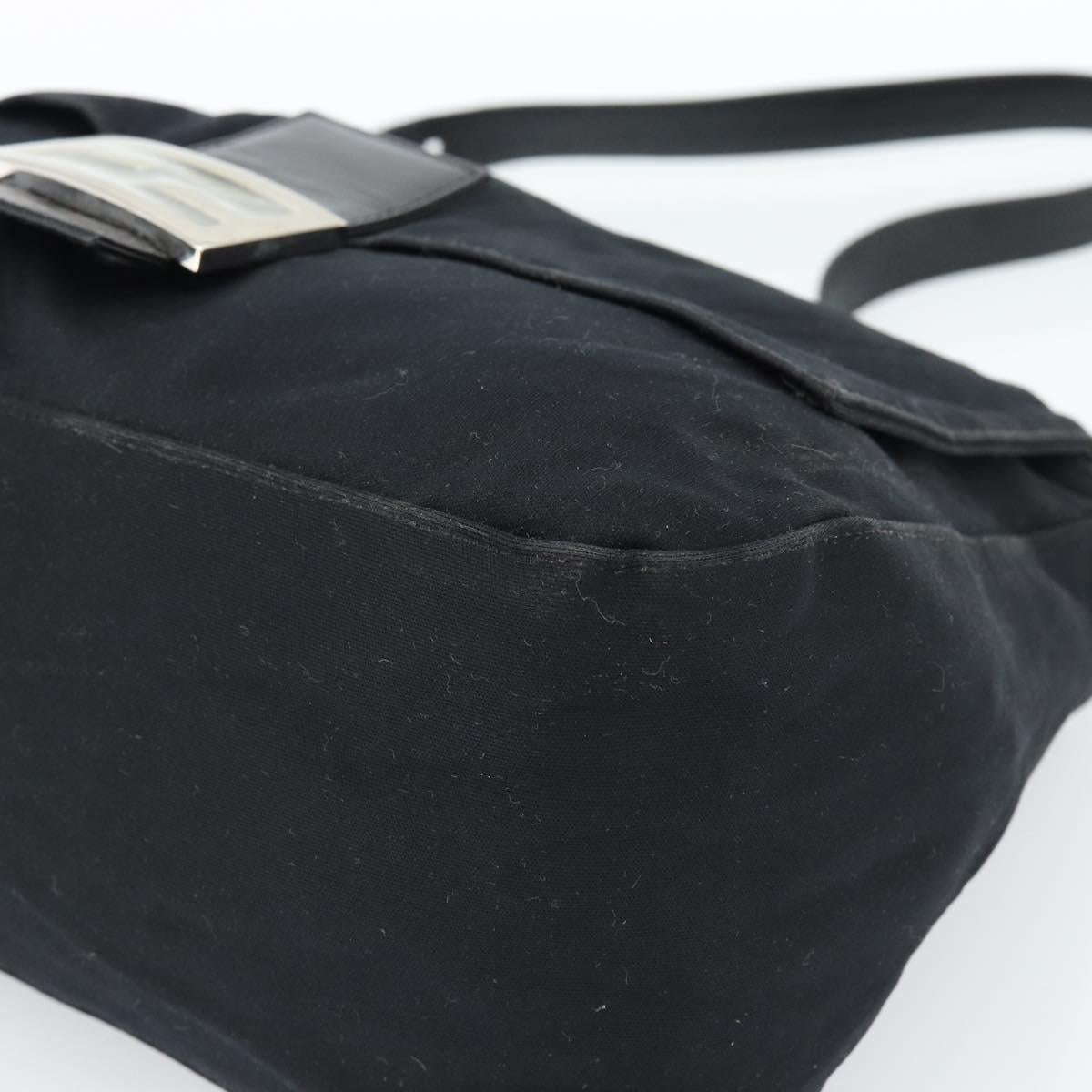 FENDI Mamma Baguette Shoulder Bag Cotton Jersey Black Silver Auth 183767