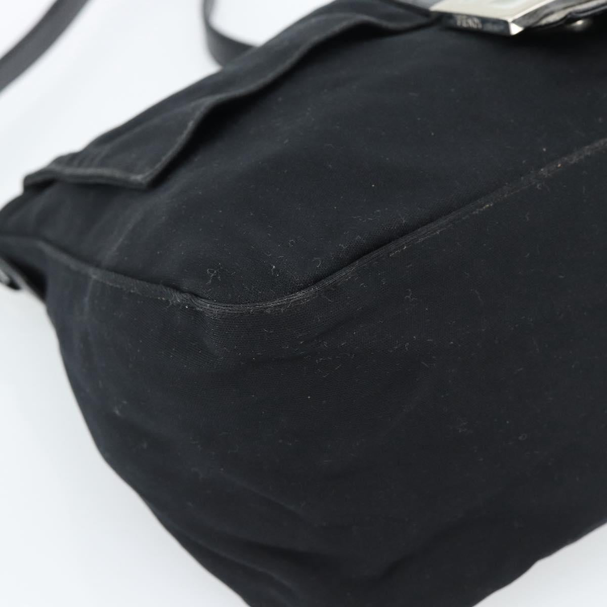FENDI Mamma Baguette Shoulder Bag Cotton Jersey Black Silver Auth 183767