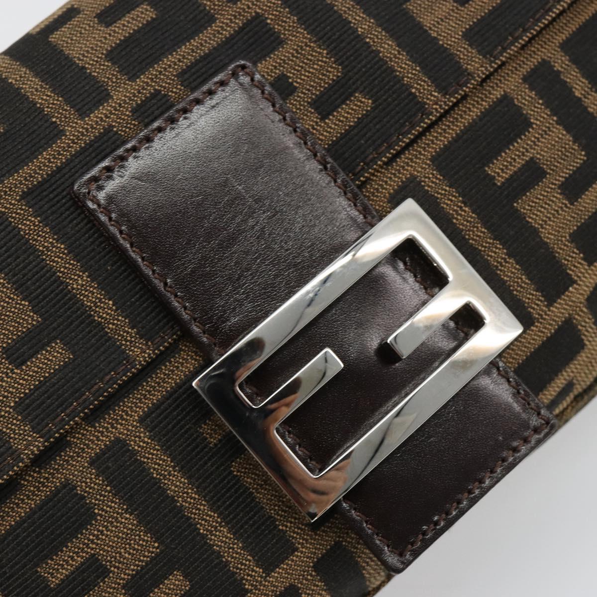 FENDI Zucca Canvas Mamma Baguette Shoulder Bag Black Brown Silver Auth 183768SAV