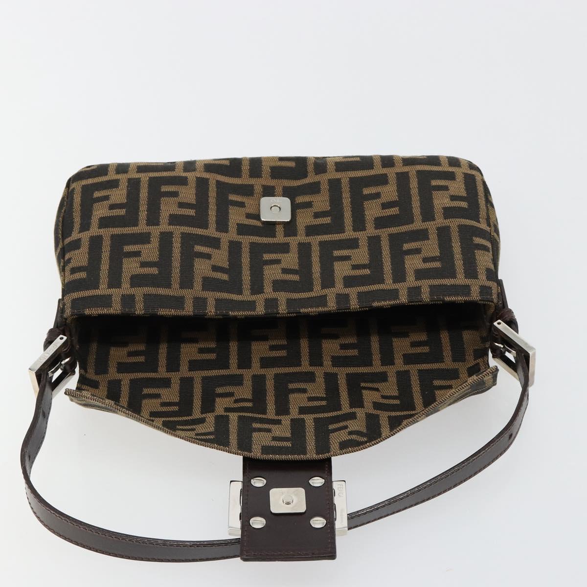 FENDI Zucca Canvas Mamma Baguette Shoulder Bag Black Brown Silver Auth 183768SAV