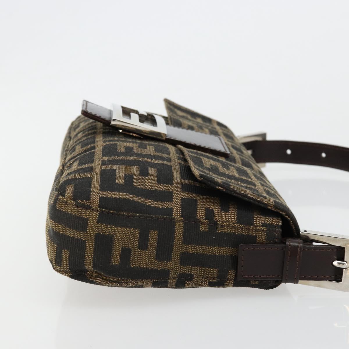 FENDI Zucca Canvas Mamma Baguette Shoulder Bag Black Brown Silver Auth 183768SAV