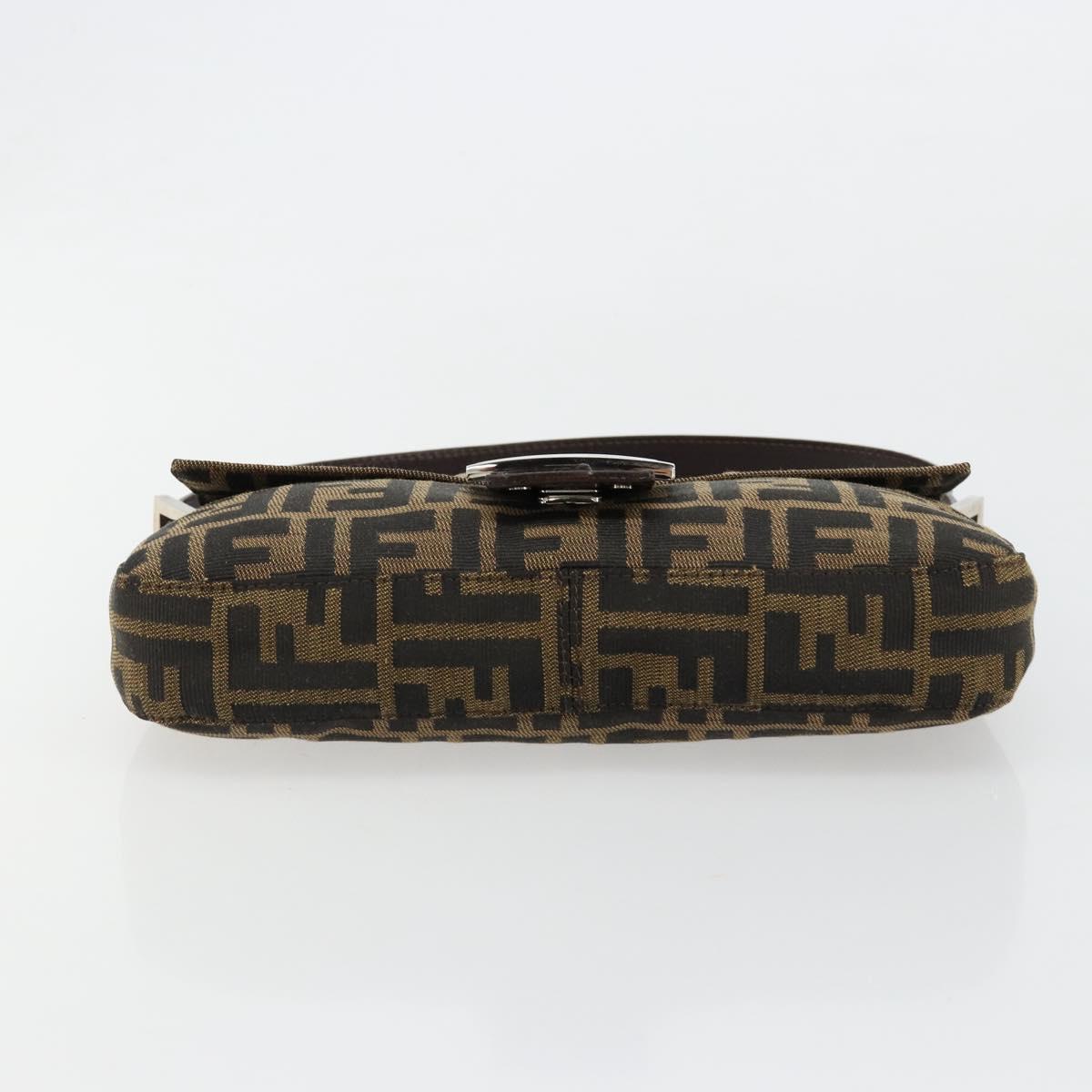 FENDI Zucca Canvas Mamma Baguette Shoulder Bag Black Brown Silver Auth 183768SAV