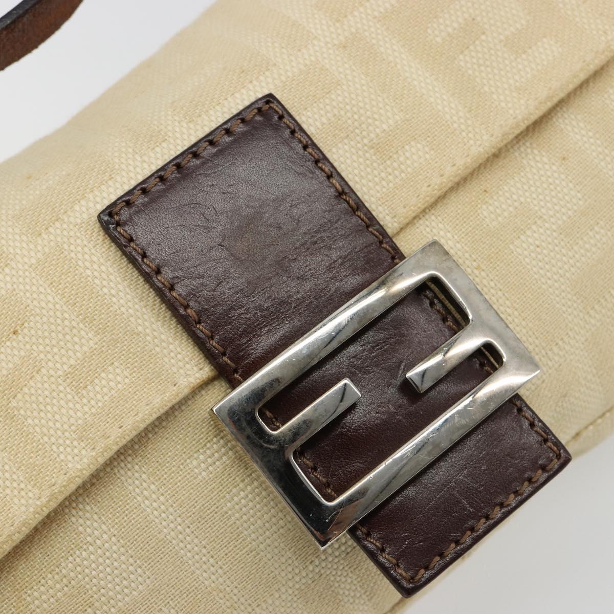 FENDI Zucca Canvas Mamma Baguette Shoulder Bag Beige Silver Auth 183769SAV