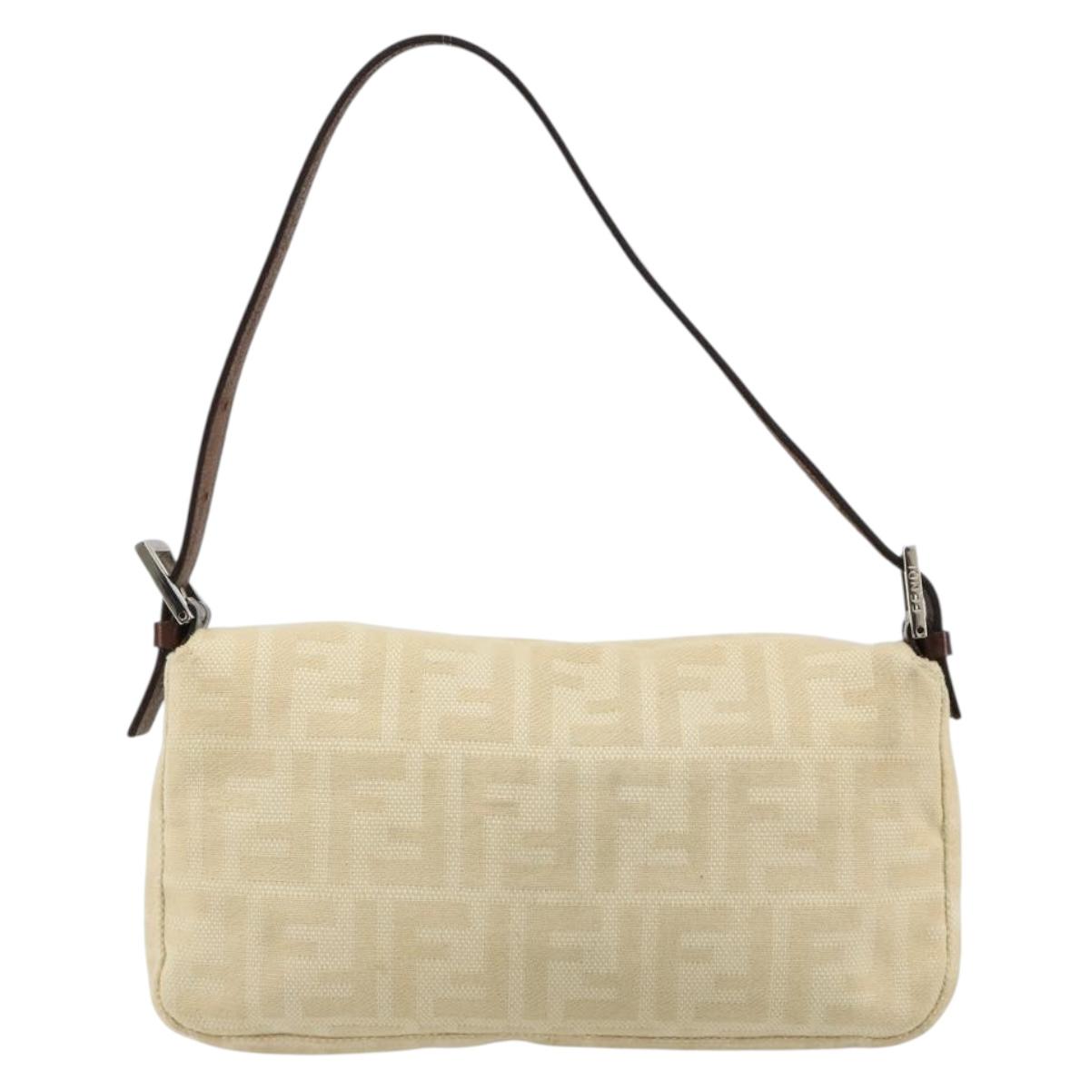 FENDI Zucca Canvas Mamma Baguette Shoulder Bag Beige Silver Auth 183769SAV