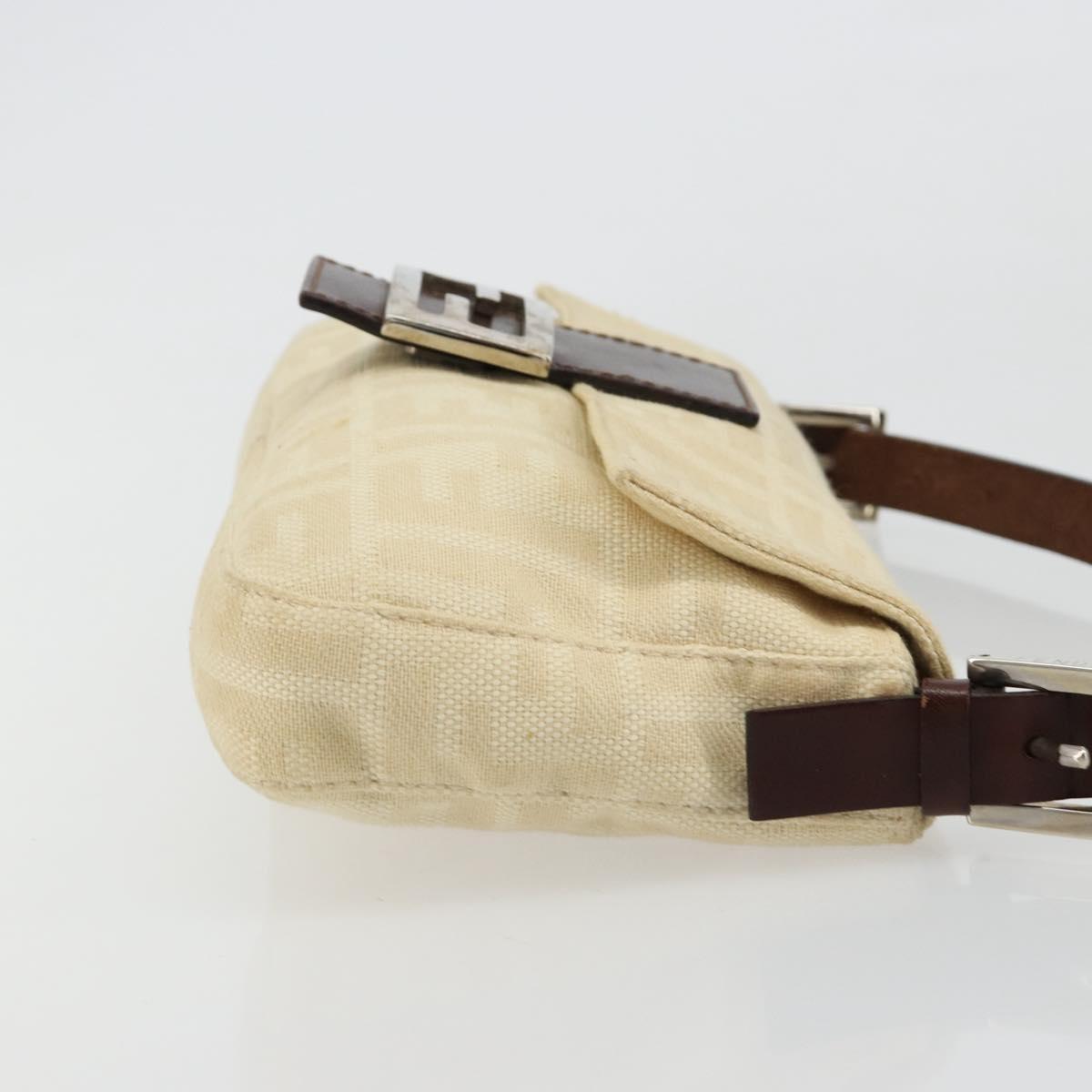 FENDI Zucca Canvas Mamma Baguette Shoulder Bag Beige Silver Auth 183769SAV