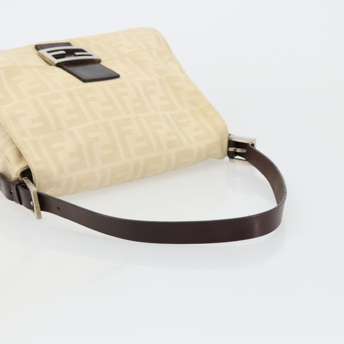 FENDI Zucca Canvas Mamma Baguette Shoulder Bag Beige Silver Auth 183770V