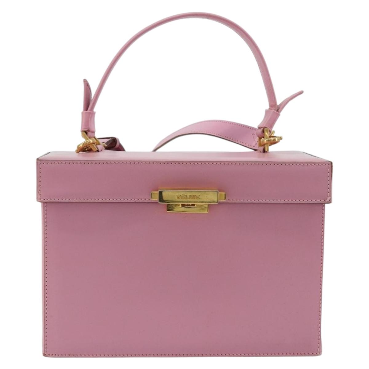 CELINE Vanity Shoulder Bag Leather 2way Gold Pink Auth 183776A