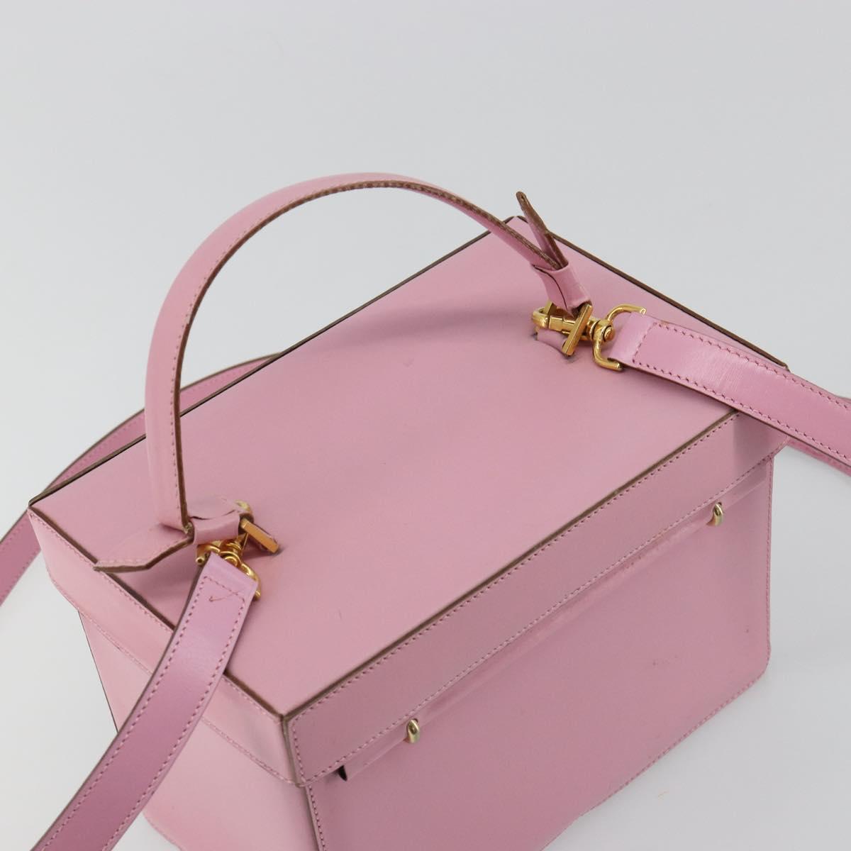 CELINE Vanity Shoulder Bag Leather 2way Gold Pink Auth 183776A
