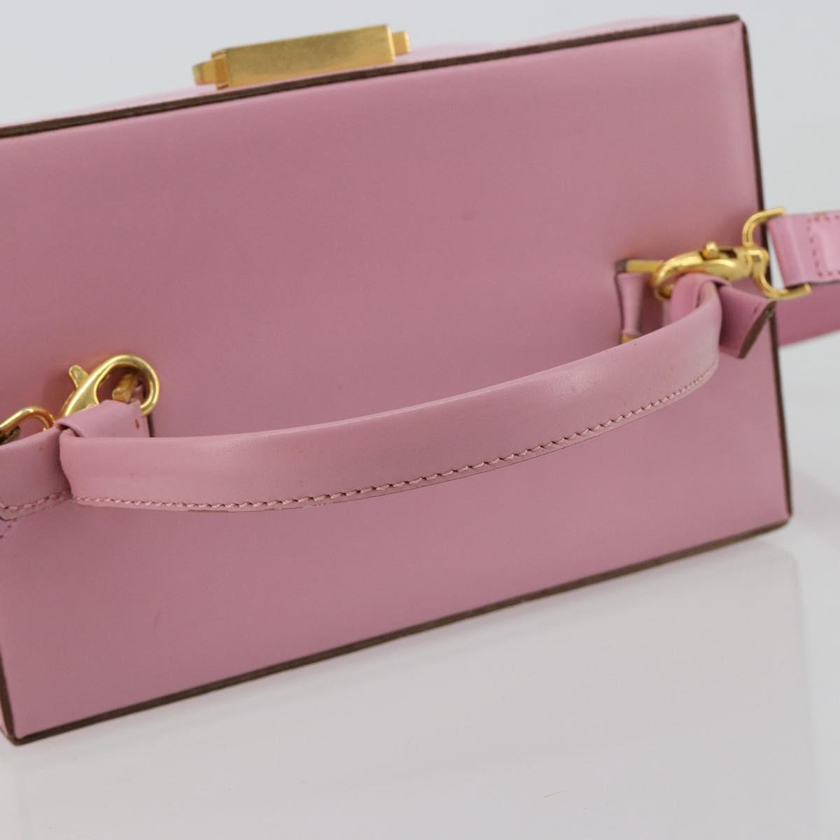 CELINE Vanity Shoulder Bag Leather 2way Gold Pink Auth 183776A
