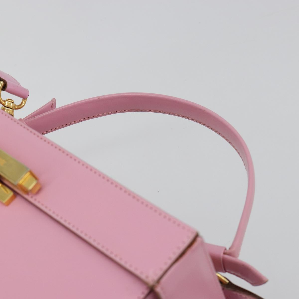 CELINE Vanity Shoulder Bag Leather 2way Gold Pink Auth 183776A
