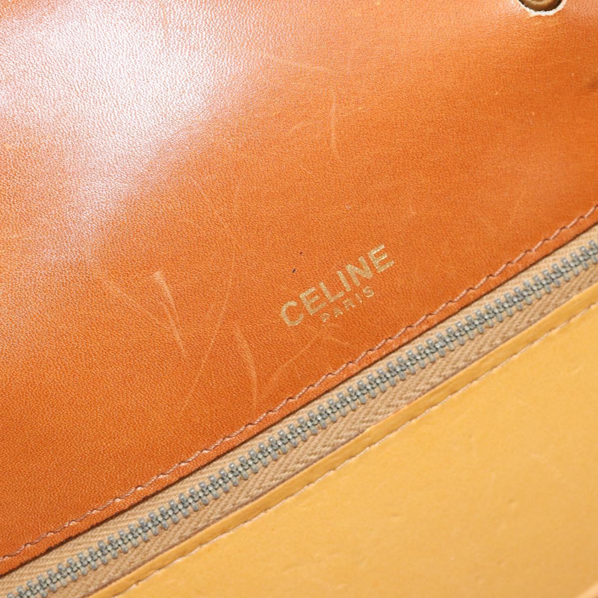CELINE Hand Bag Leather Beige Gold Auth 183777