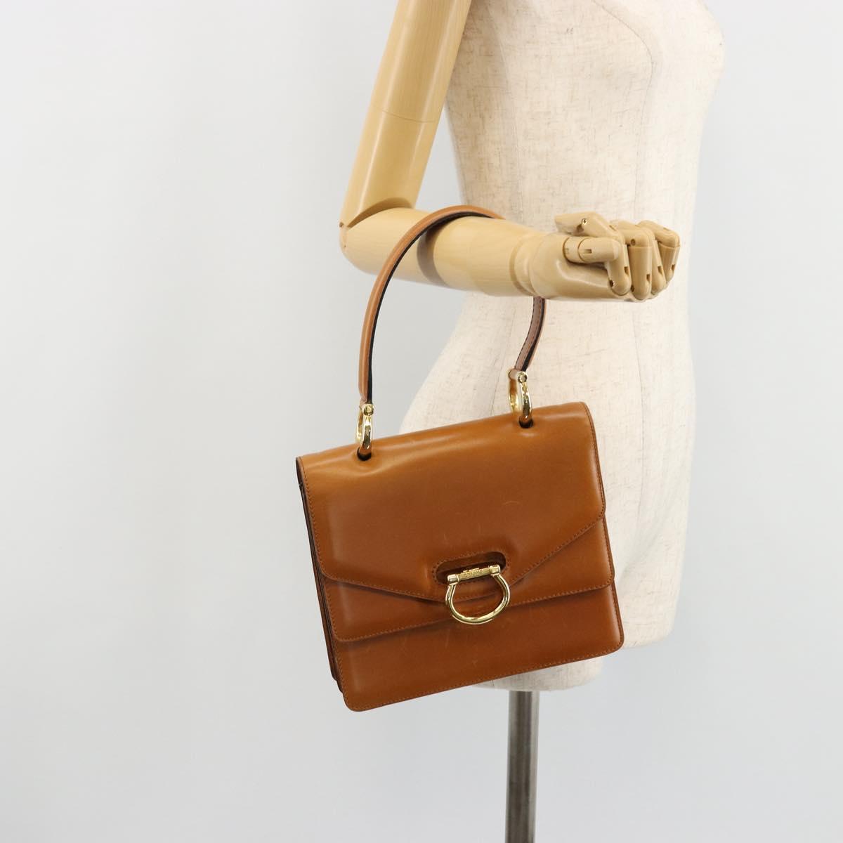 CELINE Hand Bag Leather Beige Gold Auth 183777