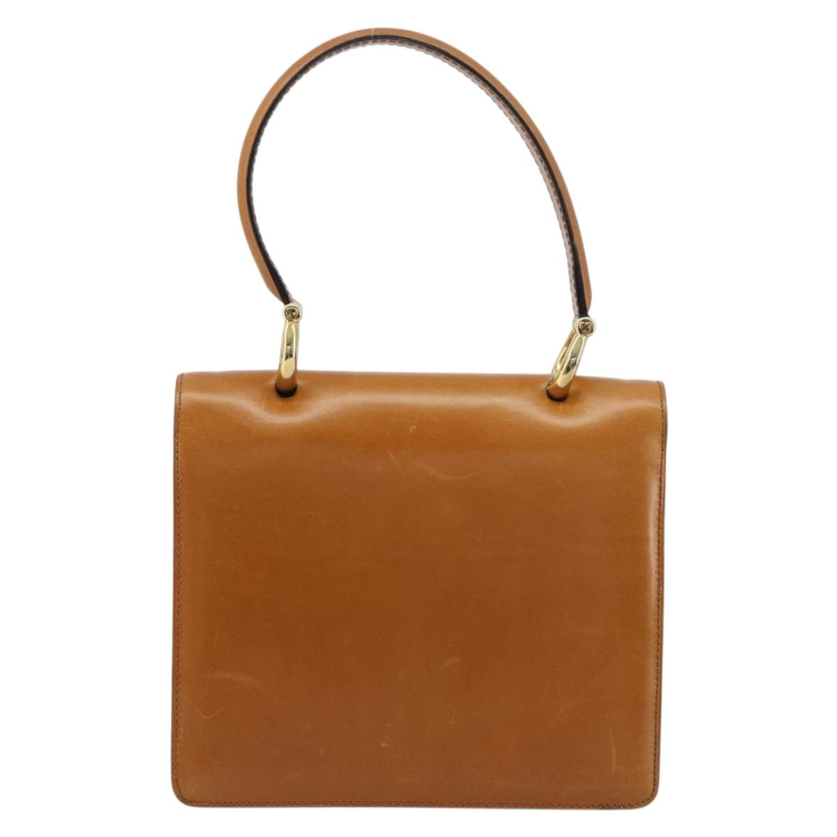CELINE Hand Bag Leather Beige Gold Auth 183777