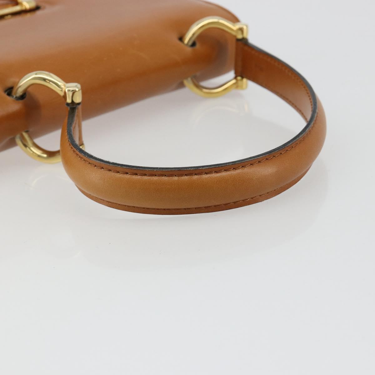 CELINE Hand Bag Leather Beige Gold Auth 183777