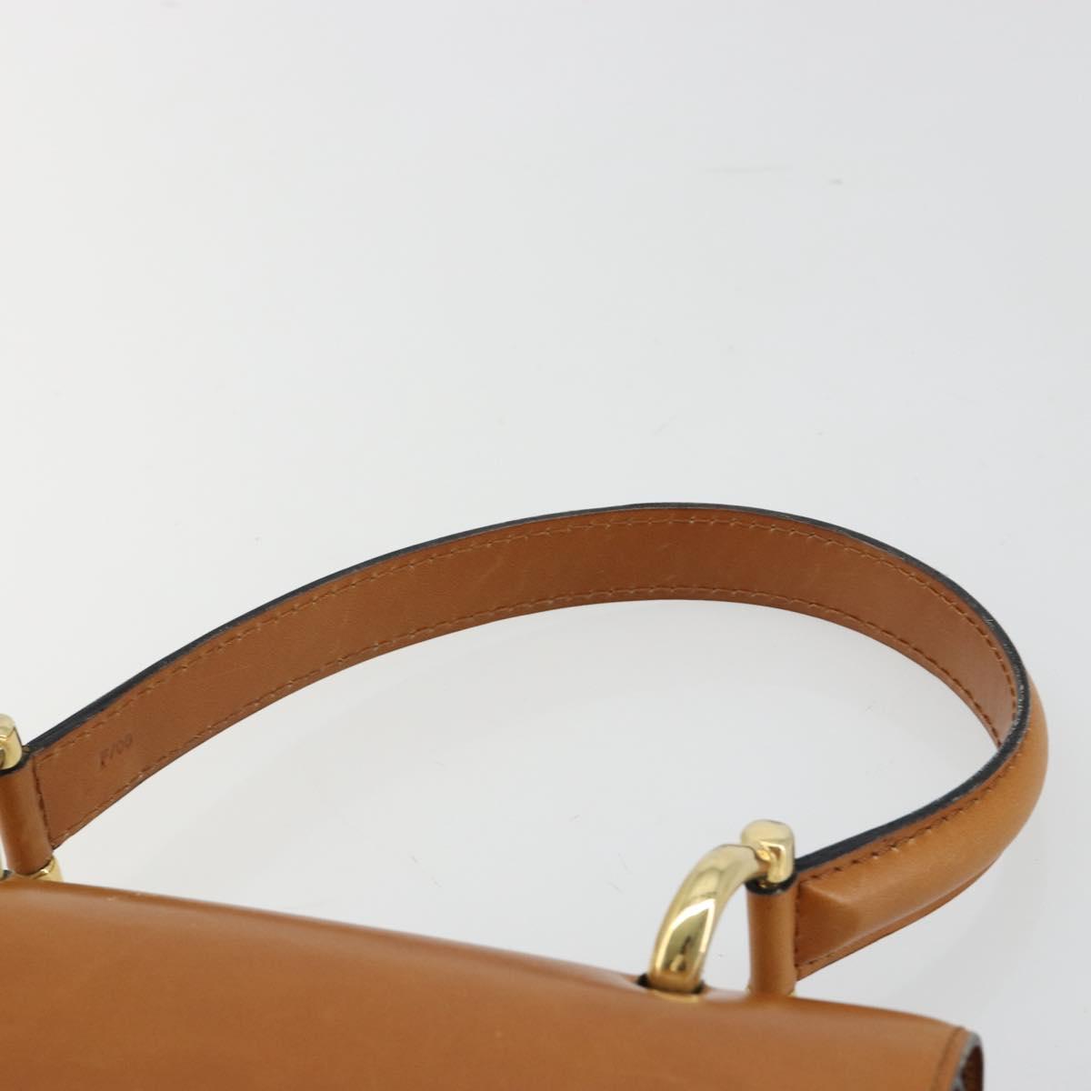CELINE Hand Bag Leather Beige Gold Auth 183777