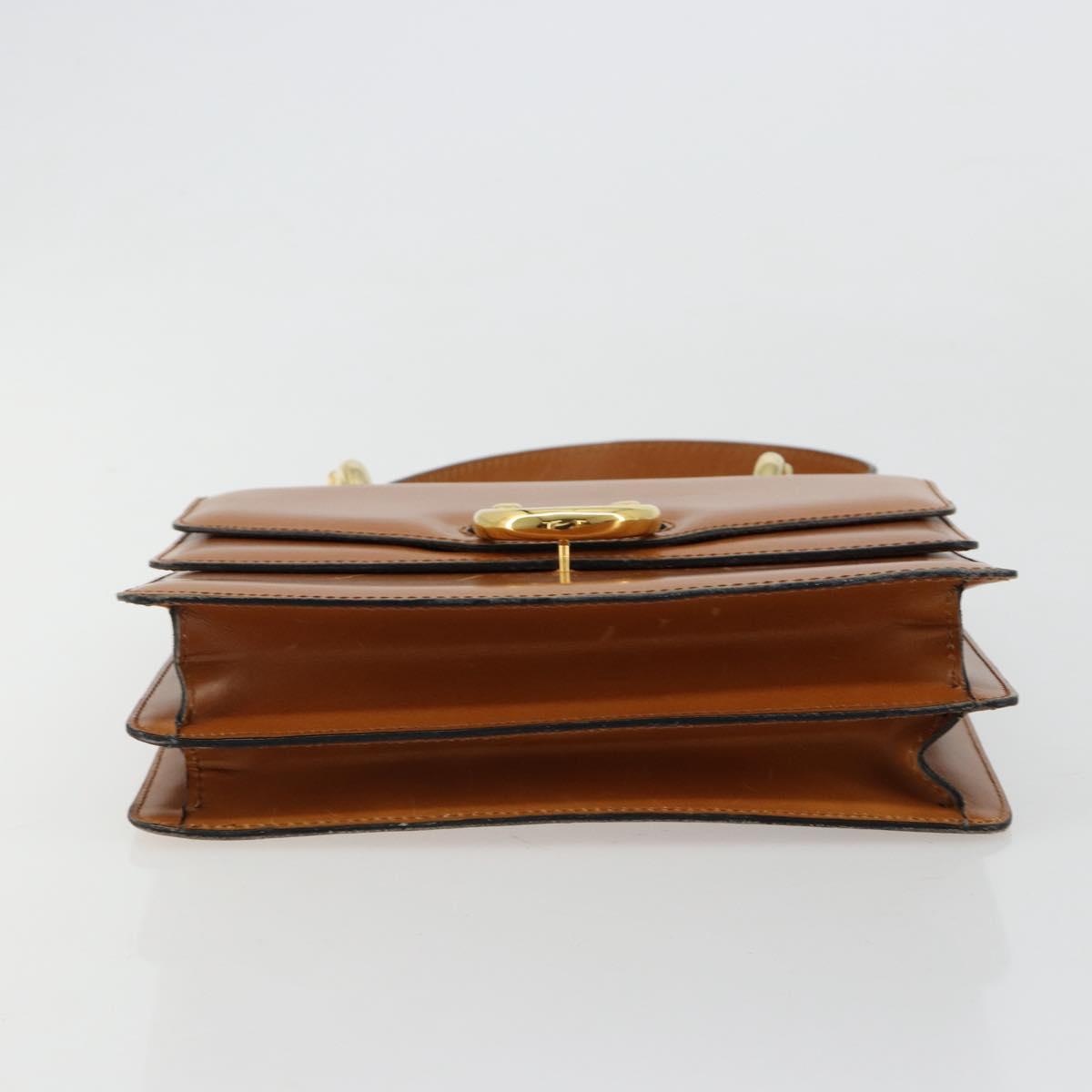 CELINE Hand Bag Leather Beige Gold Auth 183777