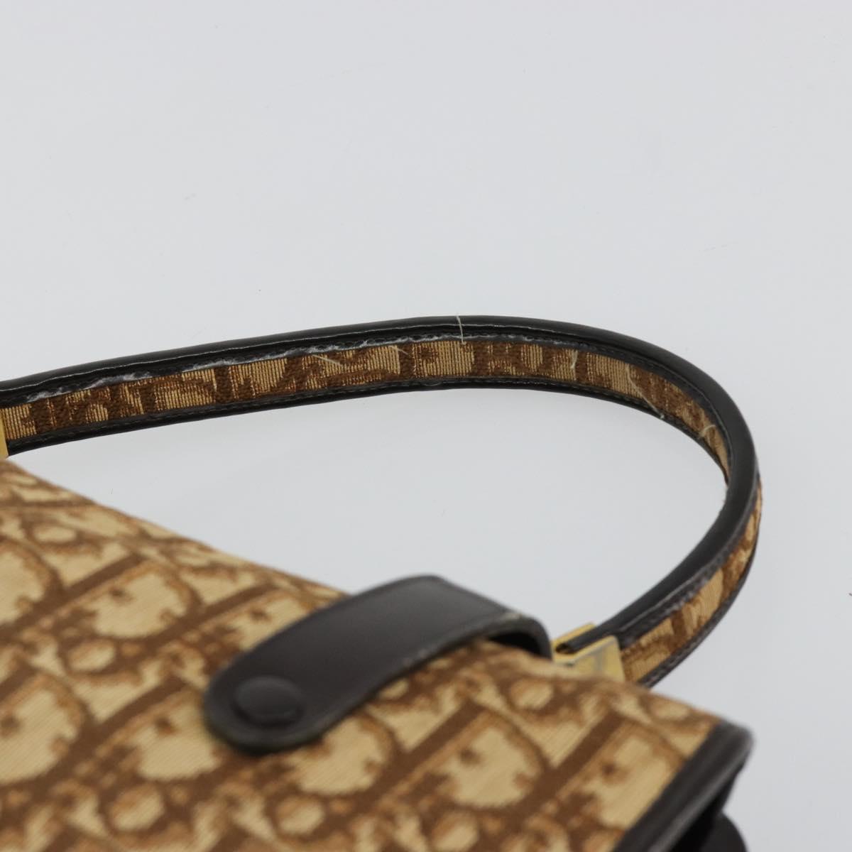 Christian Dior Trotter Canvas Hand Bag Beige Gold Auth 183778