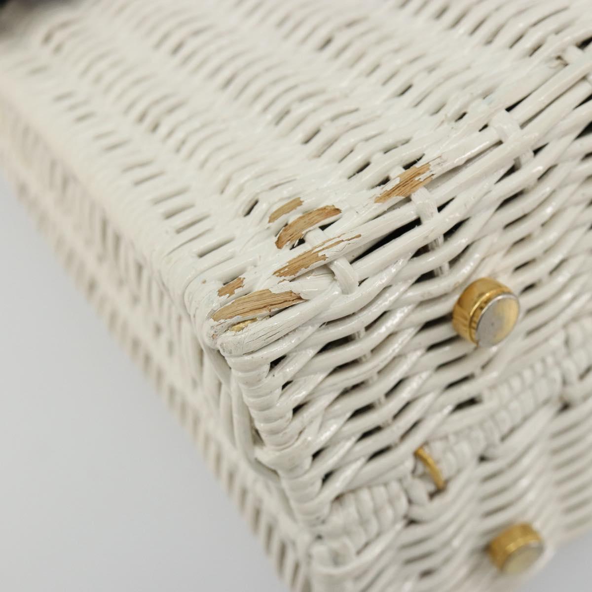 Salvatore Ferragamo Gancini Hand Bag Rattan White Gold Auth 183781A