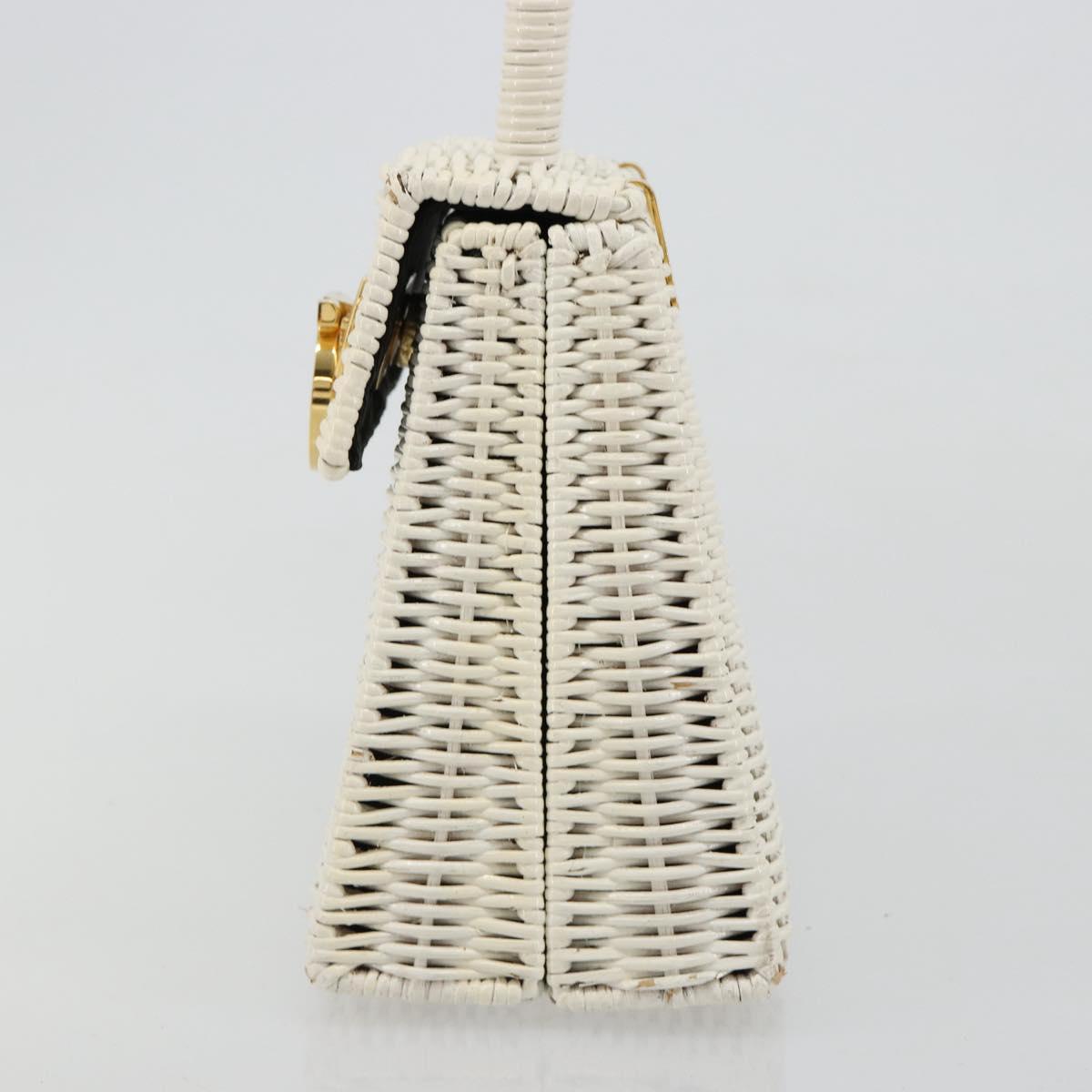 Salvatore Ferragamo Gancini Hand Bag Rattan White Gold Auth 183781A