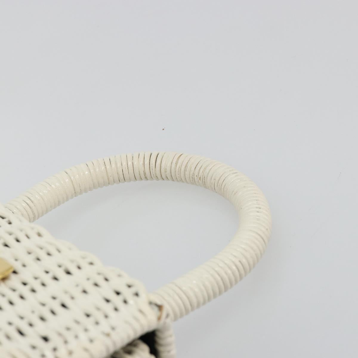 Salvatore Ferragamo Gancini Hand Bag Rattan White Gold Auth 183781A