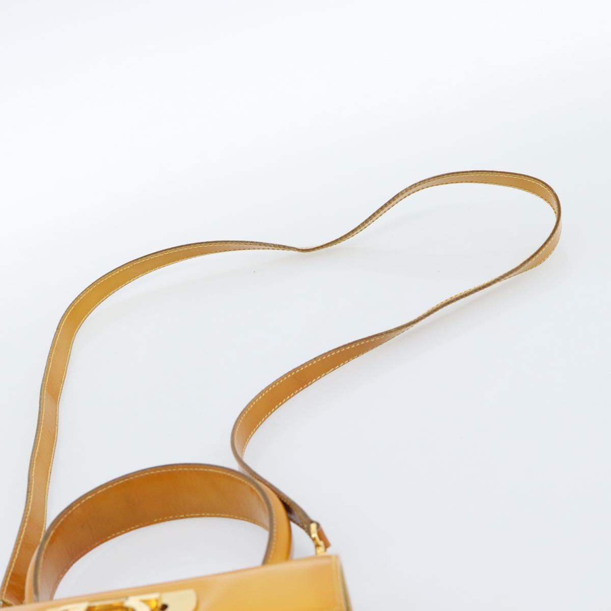Salvatore Ferragamo Gancini Hand Bag Patent leather 2way Gold Yellow Auth 183782