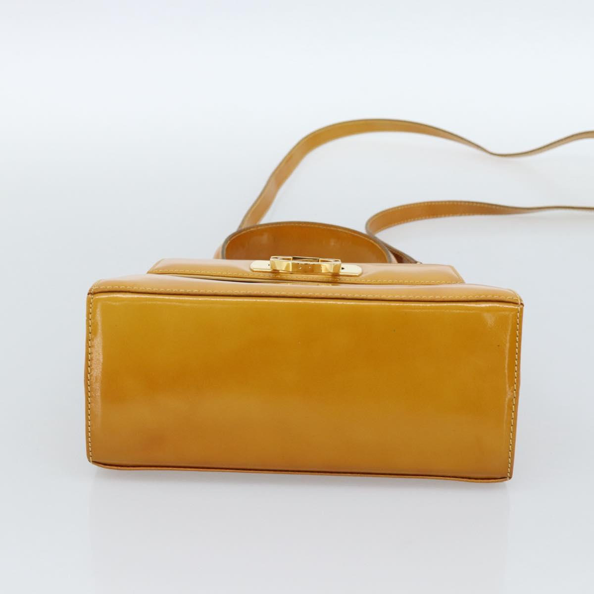 Salvatore Ferragamo Gancini Hand Bag Patent leather 2way Gold Yellow Auth 183782