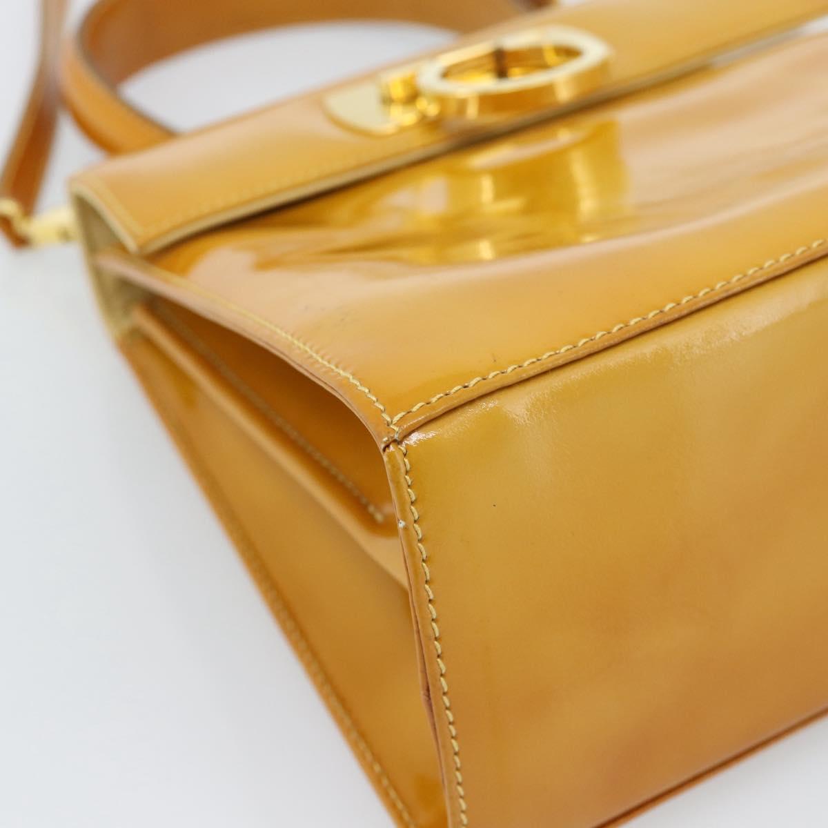 Salvatore Ferragamo Gancini Hand Bag Patent leather 2way Gold Yellow Auth 183782
